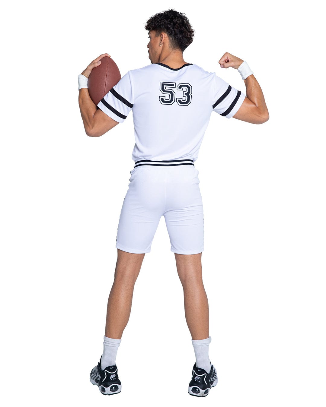Roma White / Small Men's White Playboy Bunny V-neck Football Jersey, Shorts & Cuffs Cosplay Costume PB162-Wht/Blk-S Men's White Playboy Bunny Jersey, Shorts Cuffs Cosplay Costume Apparel & Accessories > Costumes & Accessories