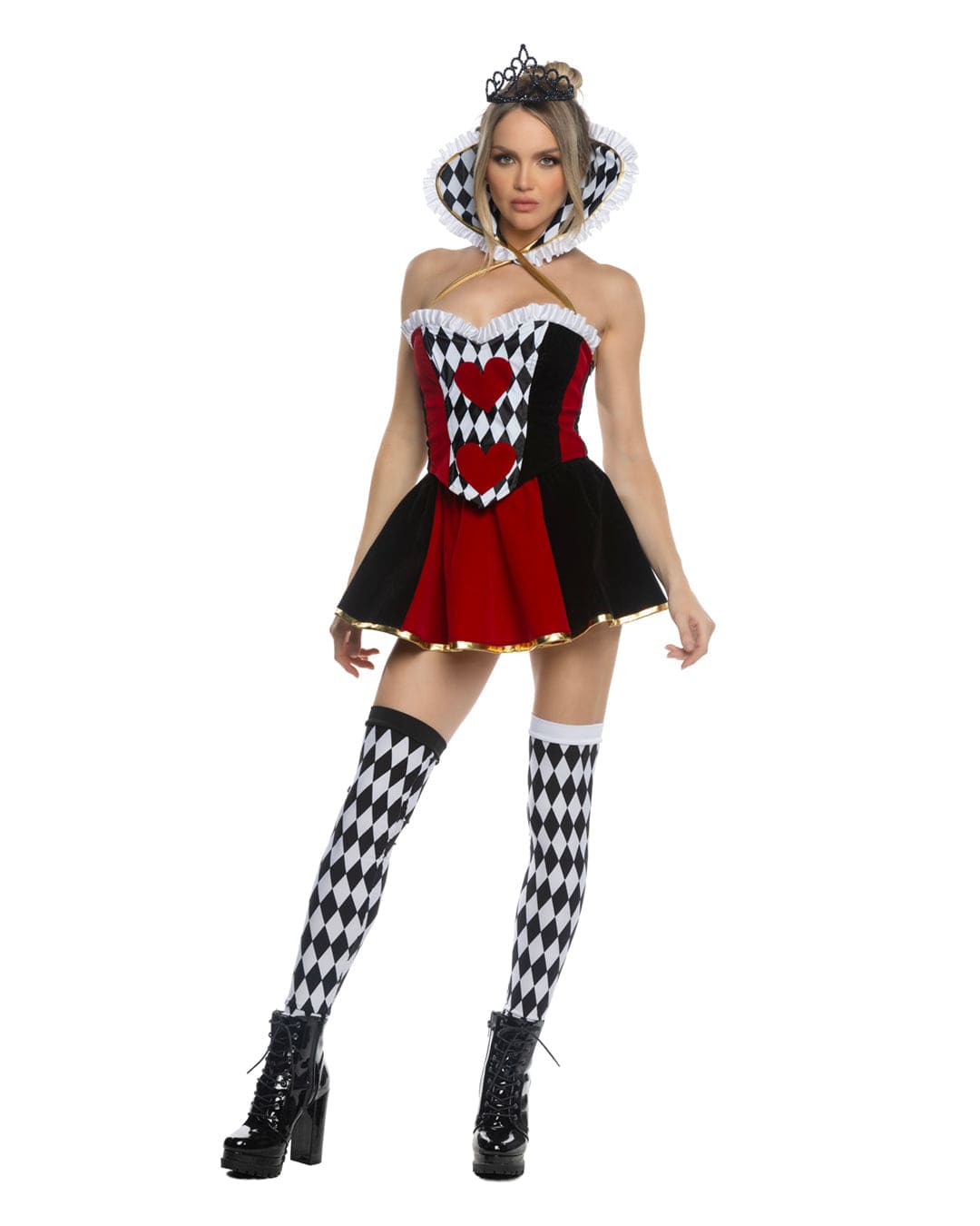 Roma Multi Colored / Small 4 Pc Wonderland Queen Velvet Ruffle Bodice w/ Headpiece, Mini Skirt & Tiara Cosplay Costume 6557-Red/Blk-S Velvet Ruffle Bodice Headpiece, Skirt & Tiara Cosplay Costume Apparel & Accessories > Costumes & Accessories
