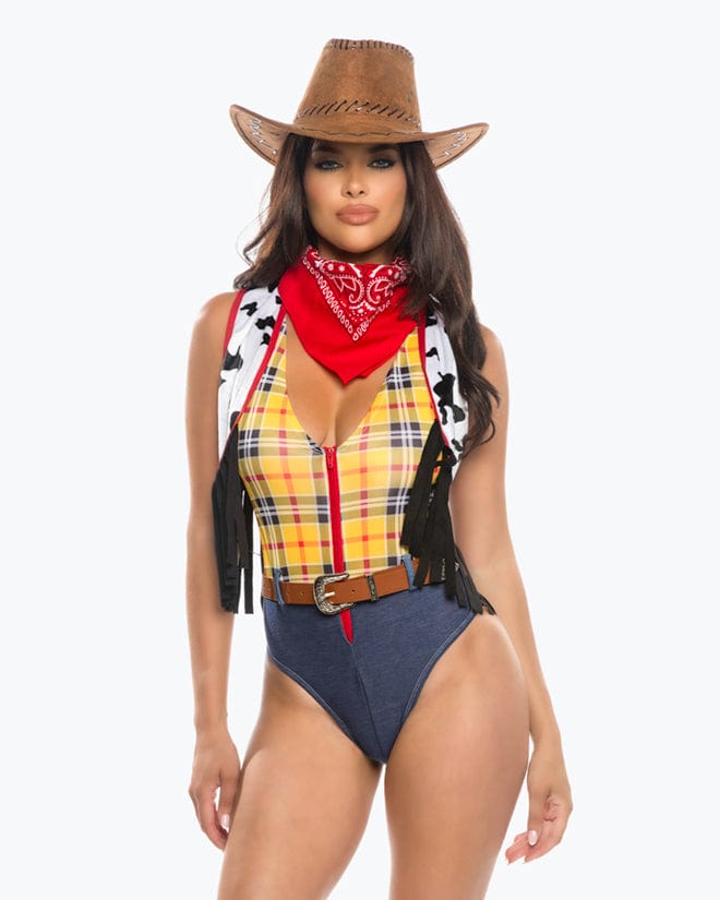 Roma Multi Colored / Small Western Toy Story Zip-Up Deep Plunge Romper, Vest w/ Fringe, Belt &amp; Bandana Cosplay Costume 6555-Multi-S Toy Story Zip-Up Romper, Vest, Belt &amp; Bandana Cosplay Costume Apparel &amp; Accessories &gt; Costumes &amp; Accessories