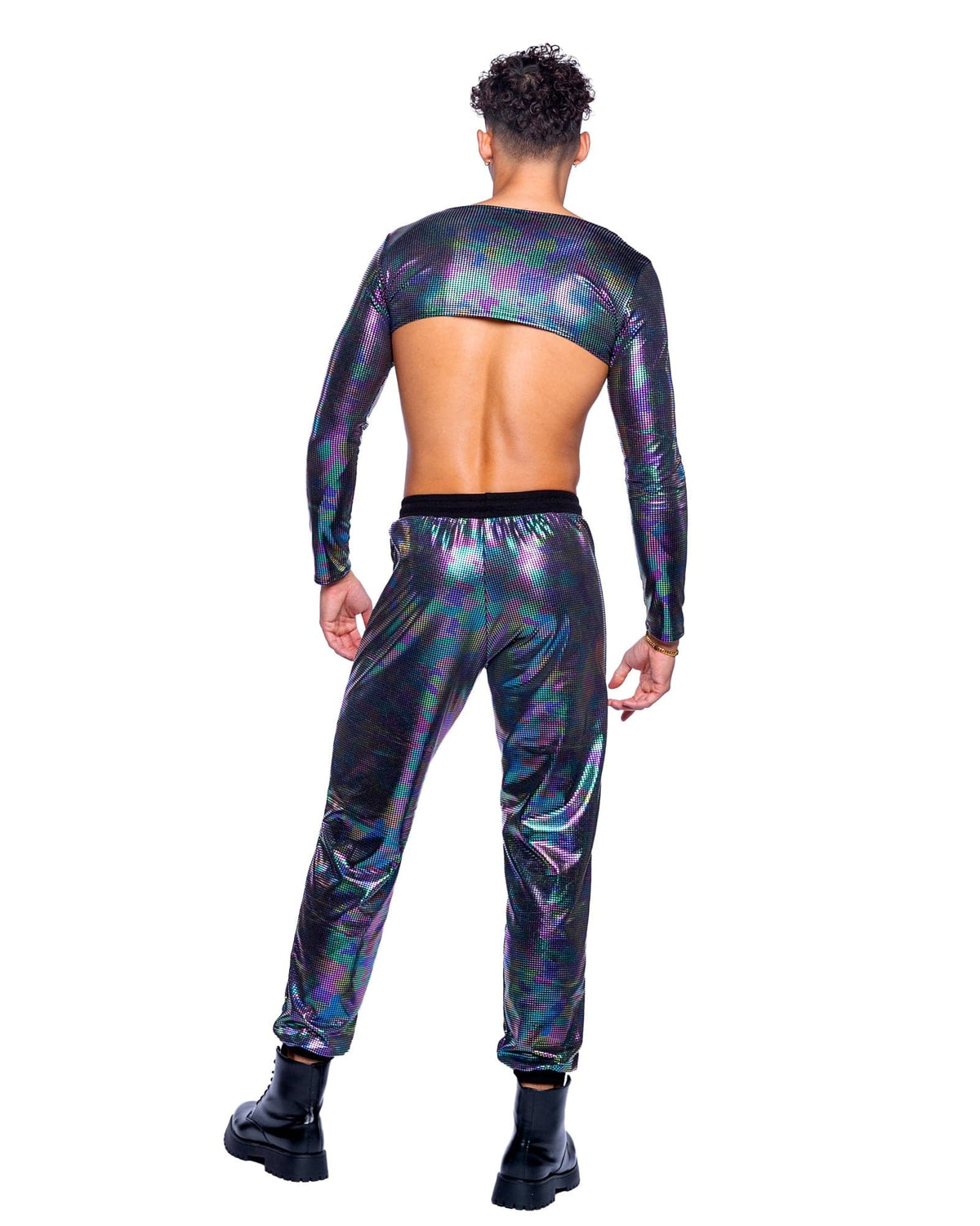 Roma Multicolor Rainbow Shimmer Camouflage Long Sleeved Crop Top Rave Wear 2024 Sexy Men&#39;s Long Sleeved Cropped Finish Top Festival Rave Wear Apparel &amp; Accessories &gt; Costumes &amp; Accessories
