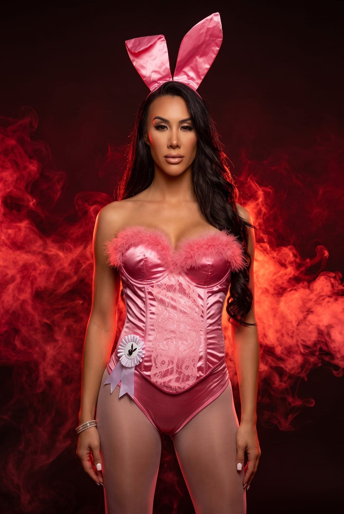 Roma Pink / Extra Small Pink Legal Playboy Bunny Lace Bustier, Shorts, Headpiece, Ribbon & Tights Cosplay Costume PB167-Pink-XS 5Pc Legal Playboy Bunny Halloween Cosplay Roma Costume PB167 Apparel & Accessories > Costumes & Accessories