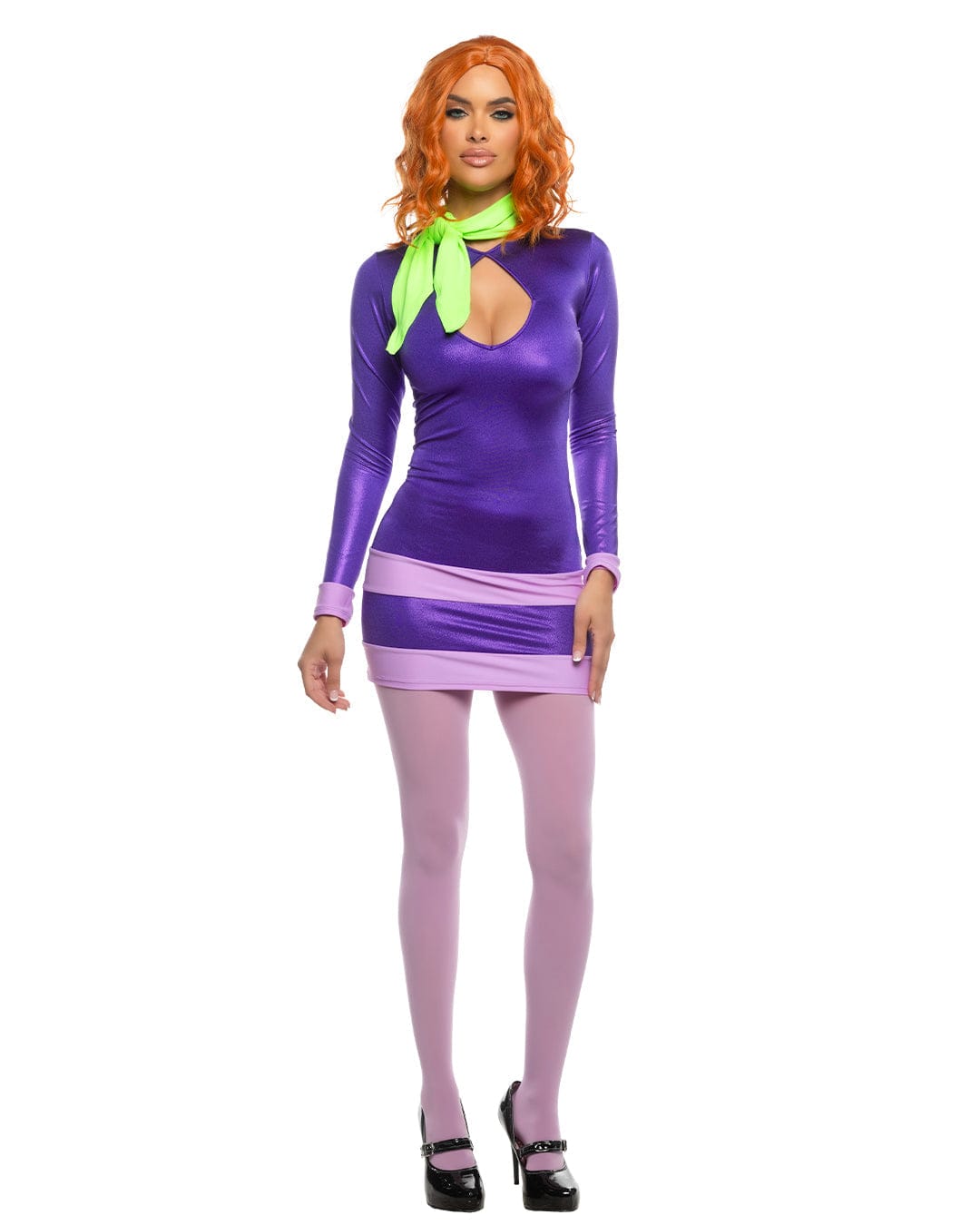 Roma Purple / Small Purple Mystical Diva Long-sleeve Cutout Mini Dress & Green Knit Scarf Halloween Cosplay Costume 6569-PP/Green-S Purple Long-sleeve Dress & Scarf Halloween Cosplay Costume Apparel & Accessories > Costumes & Accessories