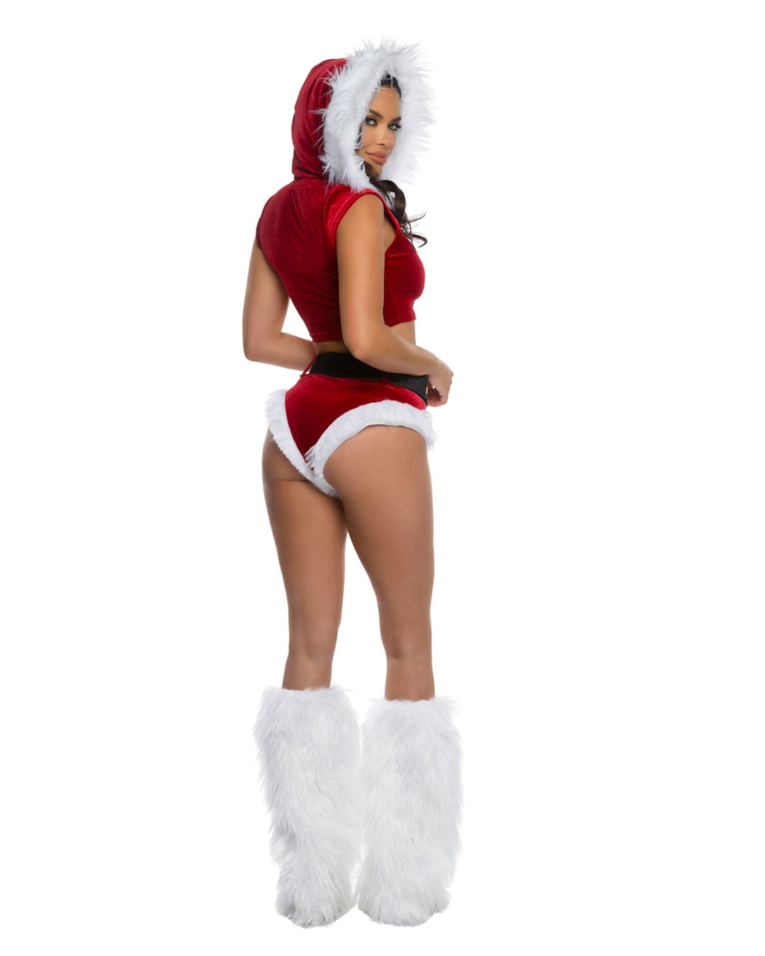 Roma Red/White / Small Red & Black Holiday Vixen Velvet w/ Faux Fur Hooded Croptop, High Waisted Shorts & Belt Christmas Costume 6623-Red/Wht-S Red Velvet Fur Hooded Top, Shorts & Belt Christmas Costume Apparel & Accessories > Costumes & Accessories