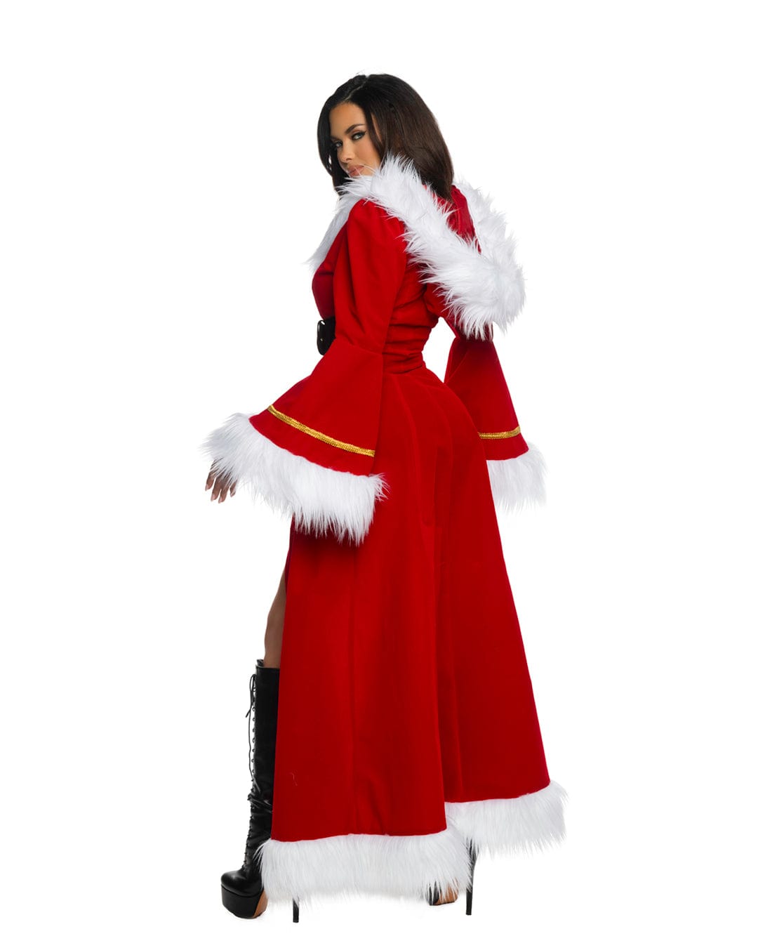Roma Red Santa Velvet w/ Faux Fur Long-sleeve Hooded Maxi Dress, Black Faux Leather Belt &amp; Shorts Christmas Costume Red Velvet Fur Hooded Maxi Dress, Belt &amp; Shorts Christmas Costume Apparel &amp; Accessories &gt; Costumes &amp; Accessories