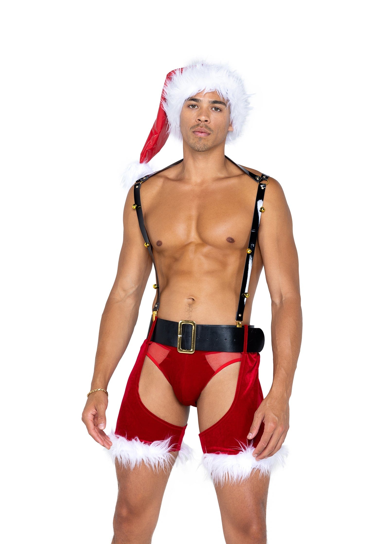 Roma Red / Small 4 Pc Men's Naughty St. Nick Christmas Holiday Cosplay Costume LI580-Red/Blk-S 2023 Sexy Men's Green & Red Vinyl Naughty Elf Christmas Costume Apparel & Accessories > Costumes & Accessories