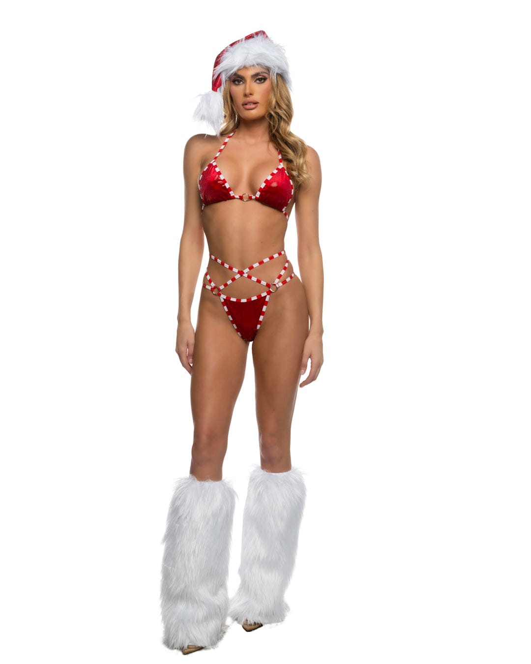 Roma Red / Small Sexy Red Holiday Candy Triangle Top &amp; Strappy Brazilian Bottom Christmas Costume 6625-Red/Wht-S Red Triangle Top &amp; Strappy Brazilian Bottom Christmas Costume Apparel &amp; Accessories &gt; Costumes &amp; Accessories