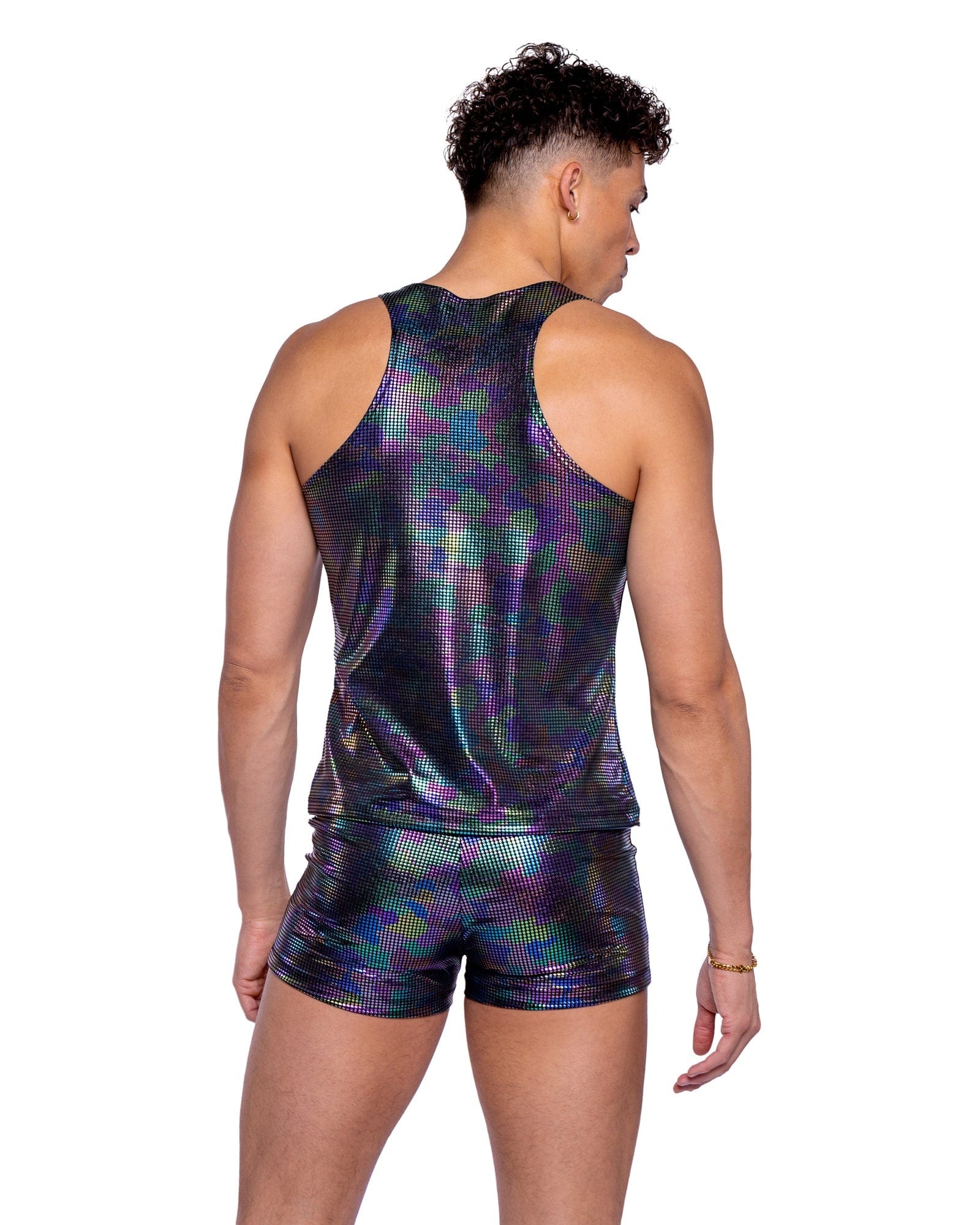 Roma Sexy Men's Rainbow Shimmer Camouflage Shorts Festival Rave Wear 2024 Sexy Men's Rainbow Shimmer Tank Top Rave Wear Apparel & Accessories > Costumes & Accessories