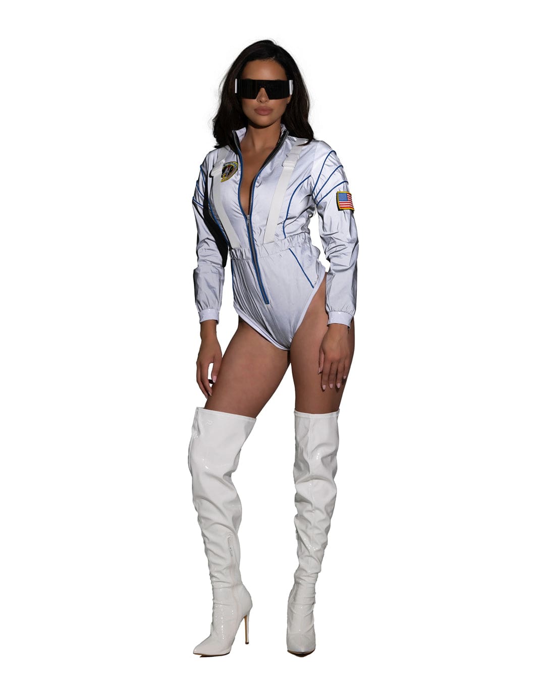 Roma Sexy Silver Astronaut Reflective Zip-Up Long-sleeve Romper Halloween Cosplay Costume Silver Astronaut Reflective Romper Halloween Cosplay Costume Apparel &amp; Accessories &gt; Costumes &amp; Accessories