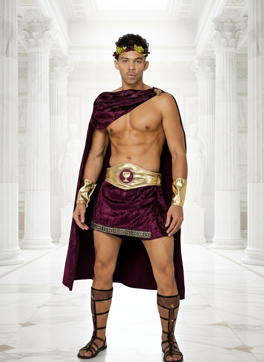 Roma Small / Merlot 4 Pc Men's God of Wine Halloween Cosplay Costume 6202-Merlot-S 2023 Sexy 5 Pc Mighty Pharaoh Mens Halloween Cosplay Costume Apparel & Accessories > Costumes & Accessories