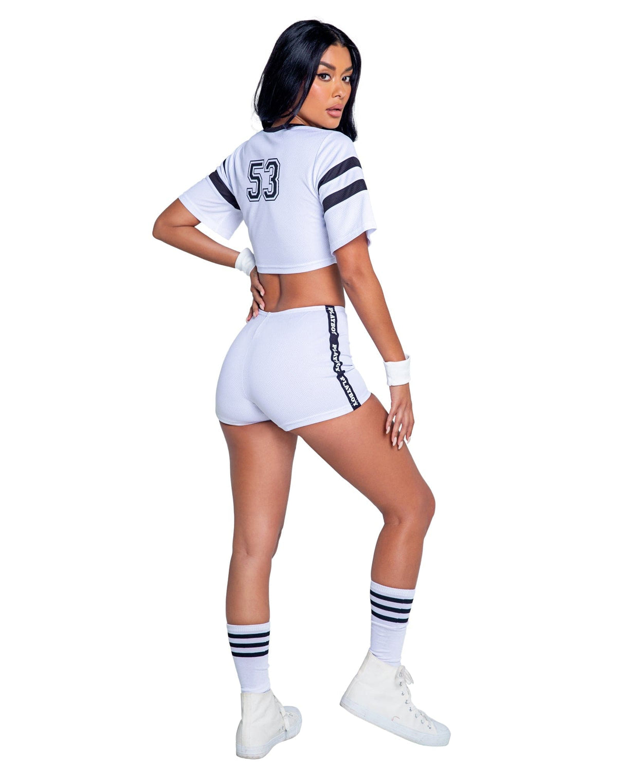 Roma White Playboy Bunny V-neck Football Jersey Croptop, High-waisted Shorts &amp; Cuffs Cosplay Costume White Playboy Bunny Jersey, Shorts &amp; Cuffs Cosplay Costume Apparel &amp; Accessories &gt; Costumes &amp; Accessories