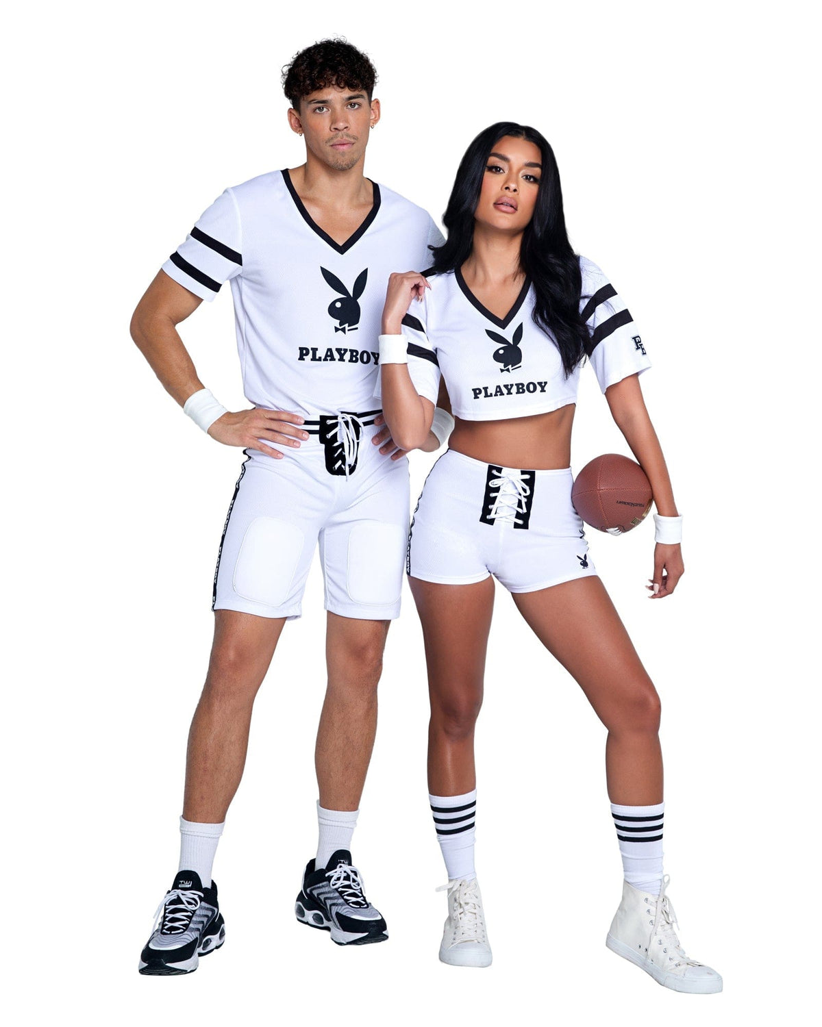 Roma White Playboy Bunny V-neck Football Jersey Croptop, High-waisted Shorts &amp; Cuffs Cosplay Costume White Playboy Bunny Jersey, Shorts &amp; Cuffs Cosplay Costume Apparel &amp; Accessories &gt; Costumes &amp; Accessories