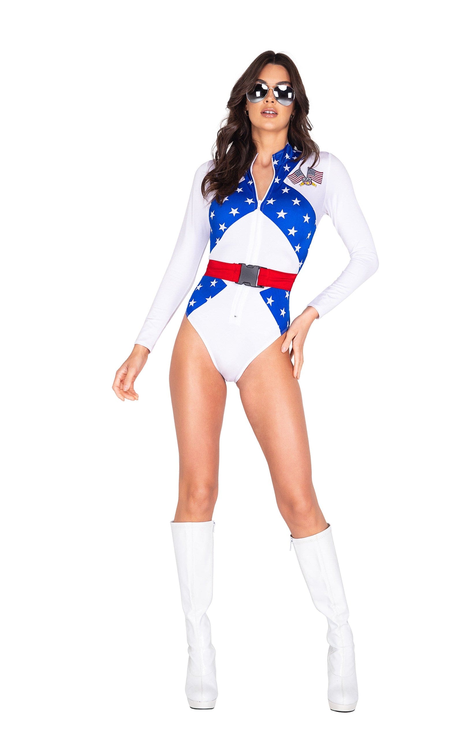 Roma White / Small 2pc Bike Racer Halloween Cosplay Costume 5022-WBR-S 2021 2pc Playboy Racecar Driver Halloween Cosplay Roma Costume PB121 Apparel & Accessories > Costumes & Accessories