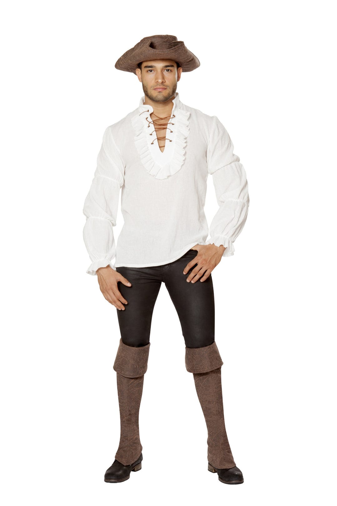 Roma White / Small Men&#39;s White Long-sleeve Lace-Up Ruffle Pirate Shirt Cosplay Costume 4651-Ivory-S Men&#39;s White Long-sleeve Ruffle Pirate Shirt Cosplay Costume Apparel &amp; Accessories &gt; Costumes &amp; Accessories