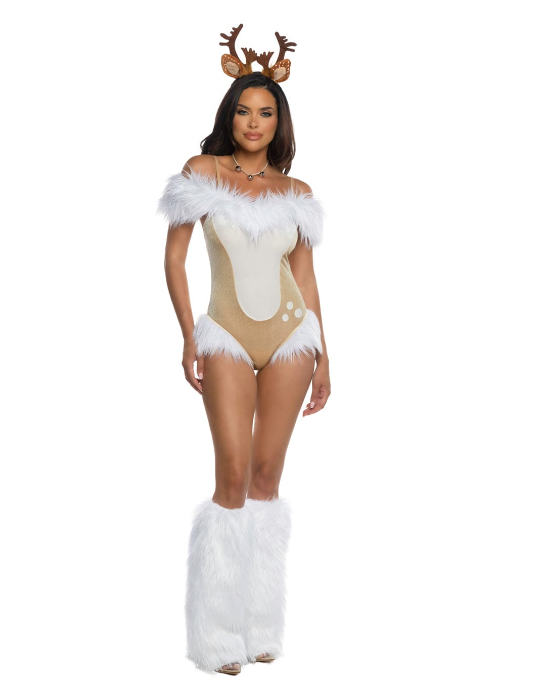 Roma White / Small White Dashing Doe Velvet w/ Faux Fur Off-Shoulder Romper & Headpiece Christmas Costume 6622-Tan/Wht-S Sexy Red Winter Babe Shimmer w/ White Faux Fur Top & Skirt Christmas Costume Apparel & Accessories > Costumes & Accessories