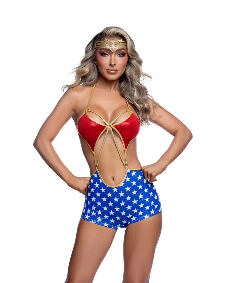 Roma Wonder Woman Justice Served Strappy Cutout Bodysuit Halloween Cosplay Costume Sexy Wonder Woman Strappy Bodysuit Halloween Cosplay Costume Apparel & Accessories > Costumes & Accessories