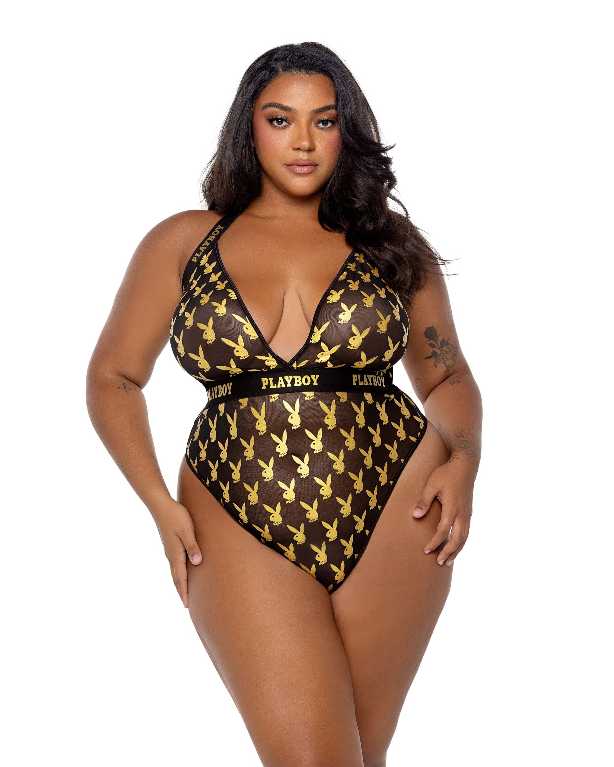 Roma Black/Gold / 1-x PBLI157 - Playboy Foiled Bunny Teddy PBLI157Q-Blk/Gold-1X PBLI157 - Playboy Foiled Bunny Teddy Lingerie