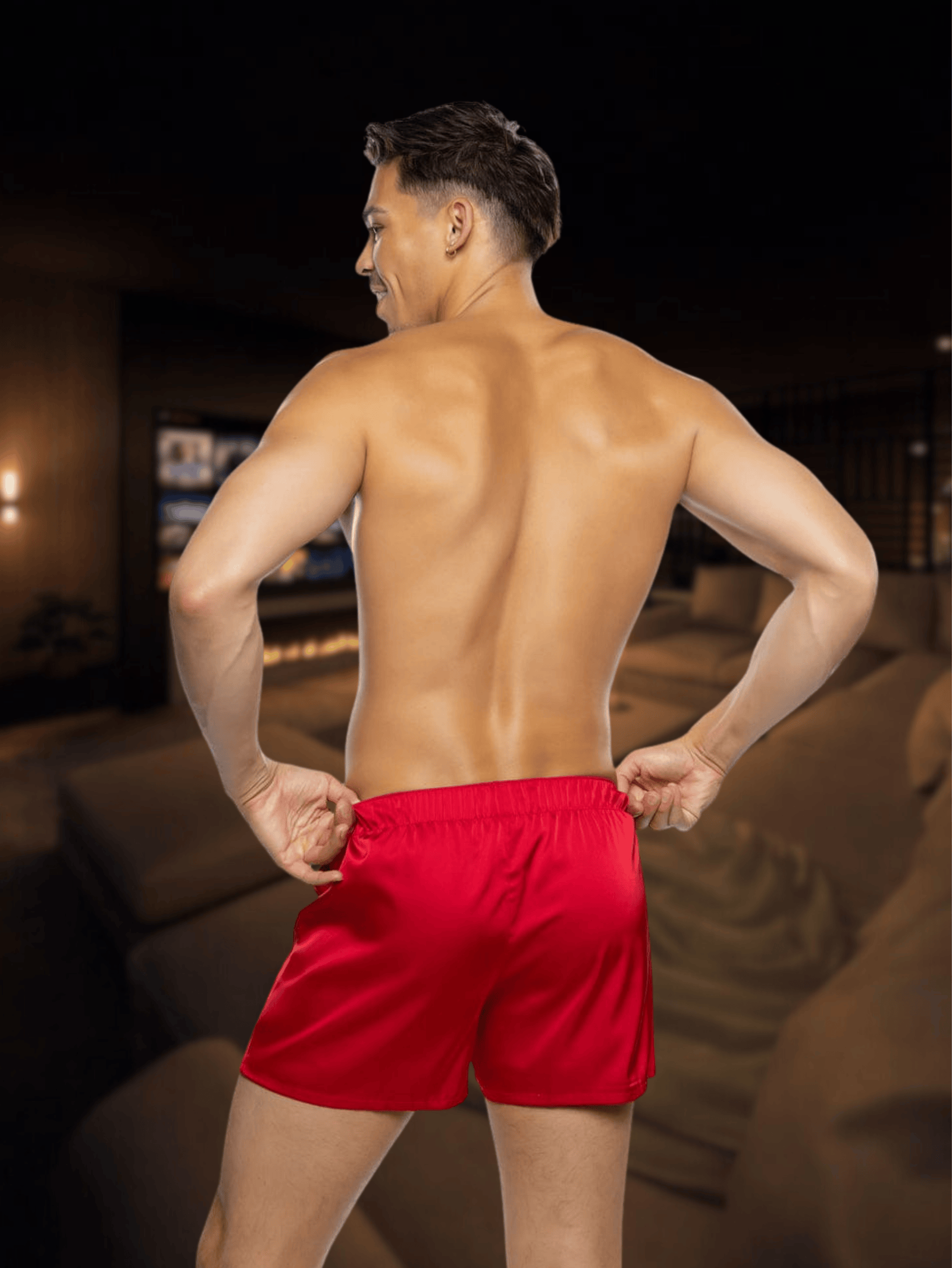 Roma Red / Small Black Men’s Playboy Bunny Stretch Satin Classic Boxer PBLI228-RED-S Black Men’s Playboy Bunny Stretch Satin Classic Boxer Lingerie