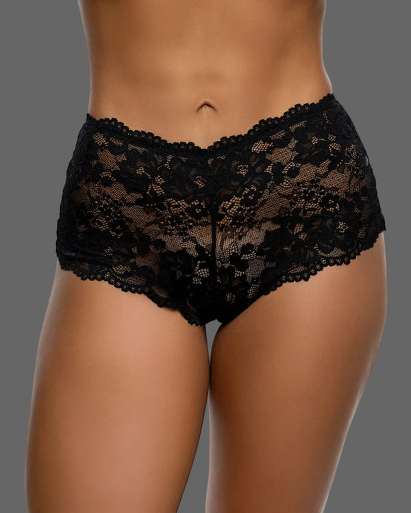 Roma Black / One Size Black Playboy Bunny Sweet Cheeks Sheer Lace Mid Rise Cheeky Panty PBLI225-BLK-OS Black Playboy Bunny Sheer Lace Mid Rise Cheeky Panty Lingerie