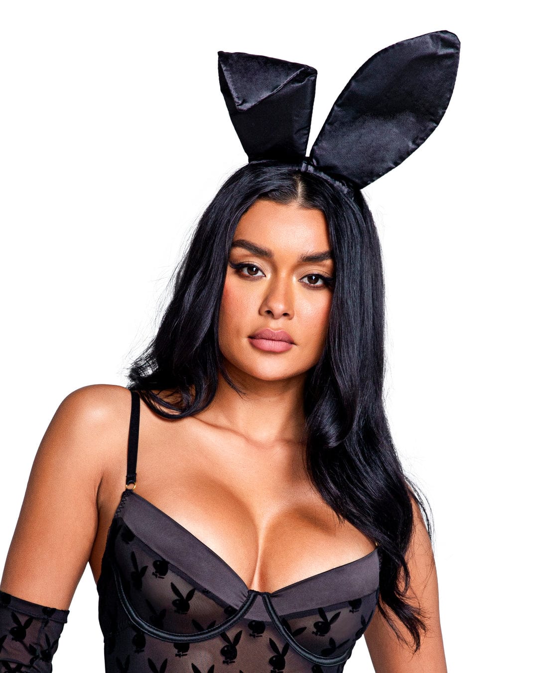 Roma Black / One Size Black Satin Playboy Bunny Ears Headpiece PBLI147-Blk-O/S Sexy Black Satin Playboy Bunny Ears Headpiece Lingerie