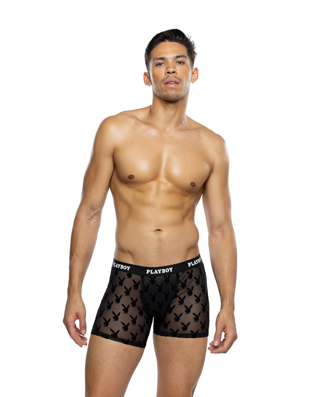 Roma Black / Small Black Men’s Playboy Bunny Mesh Burnout Boxer Brief PBLI227-BLK-S Black Men’s Playboy Bunny Sheer Mesh Burnout Boxer Briefs Lingerie