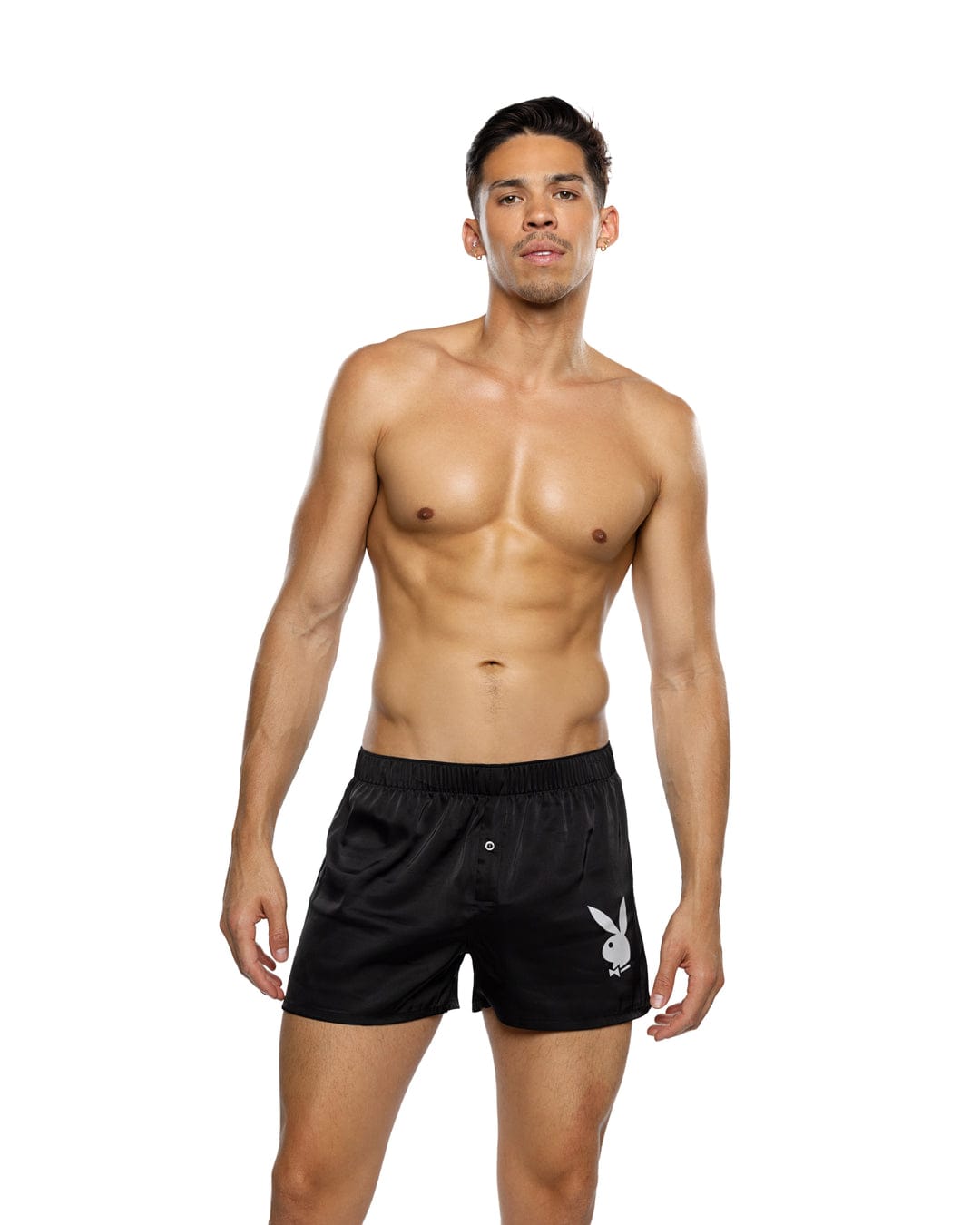 Roma Black / Small Black Men’s Playboy Bunny Stretch Satin Classic Boxer PBLI228-BLK-S Black Men’s Playboy Bunny Stretch Satin Classic Boxer Lingerie