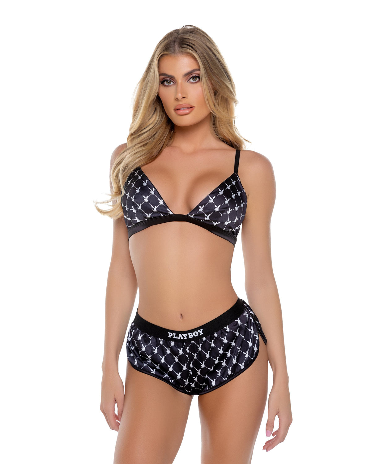 Roma Black / small PBLI165 - Playboy Bunny Smoke Lounge 2pc Set PBLI165-Blk/Wht-S PBLI165 - Playboy Bunny Smoke Lounge 2pc Set Lingerie