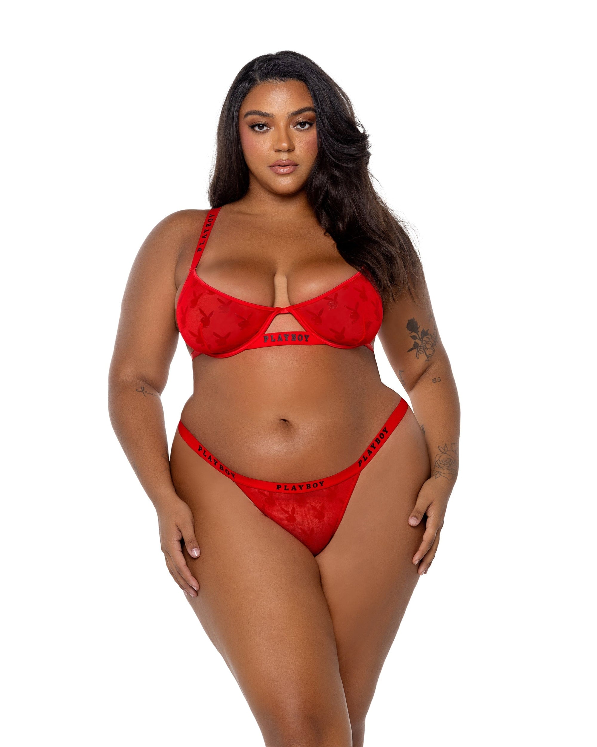 Roma Red / 1-x PBLI154 - Playboy Bunny Rouge 2pc Set PBLI154Q-Red-1X PBLI154 - Playboy Bunny Rouge 2pc Set Lingerie