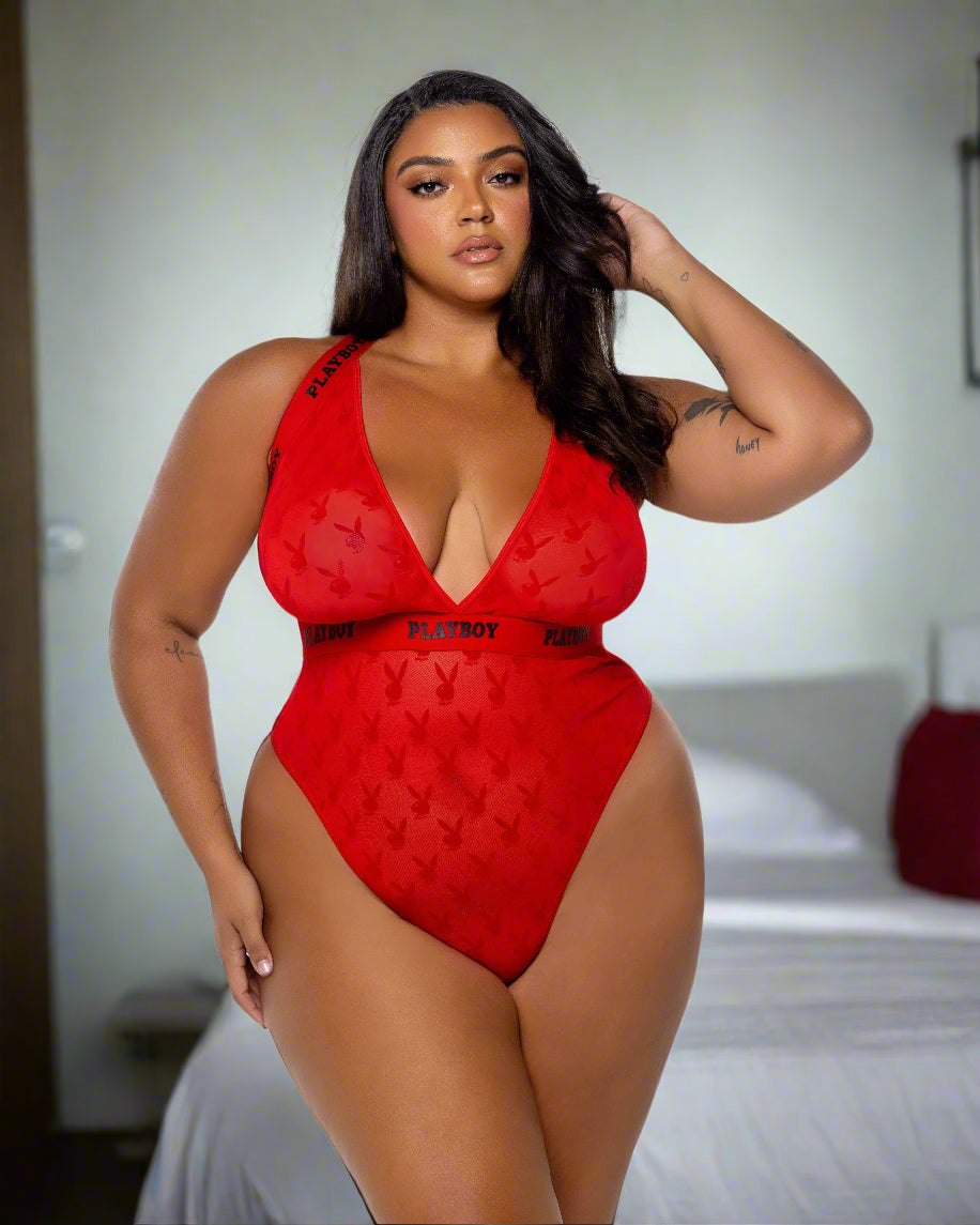 Roma Red / 1-x PBLI155 - Playboy Bunny Rouge Teddy PBLI155Q-Red-1X PBLI155 - Playboy Bunny Rouge Teddy Lingerie
