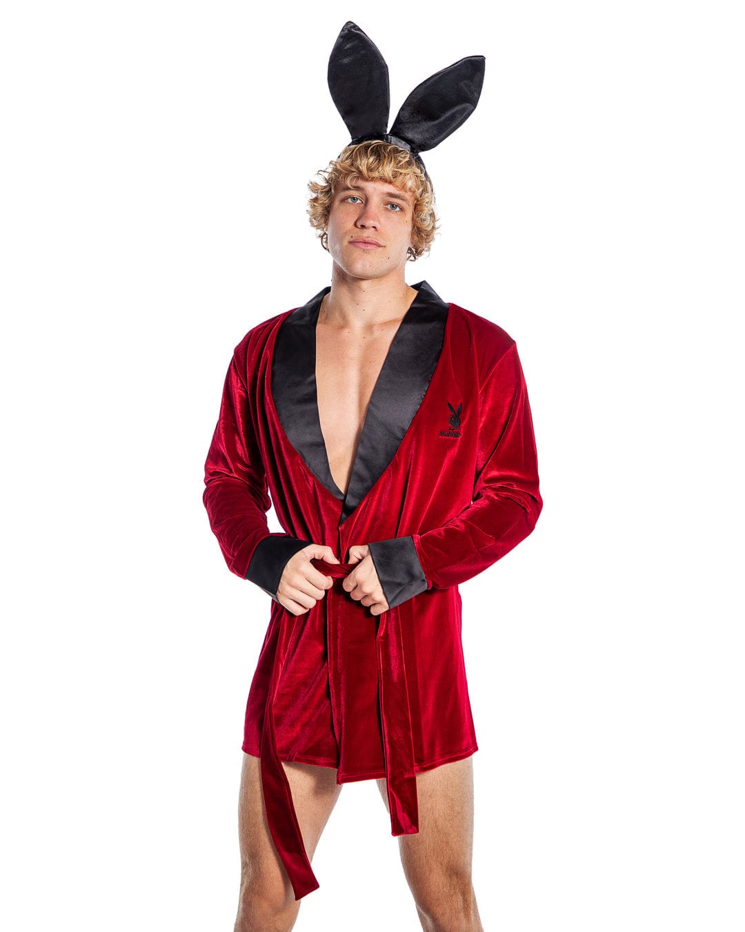 Roma Red / S/M Men&#39;s Playboy Bunny Red Velvet Smoke Lounge Robe PBLI167-Burg/Blk-S/M Sexy Men&#39;s Playboy Bunny Red Velvet Smoke Lounge Robe Lingerie