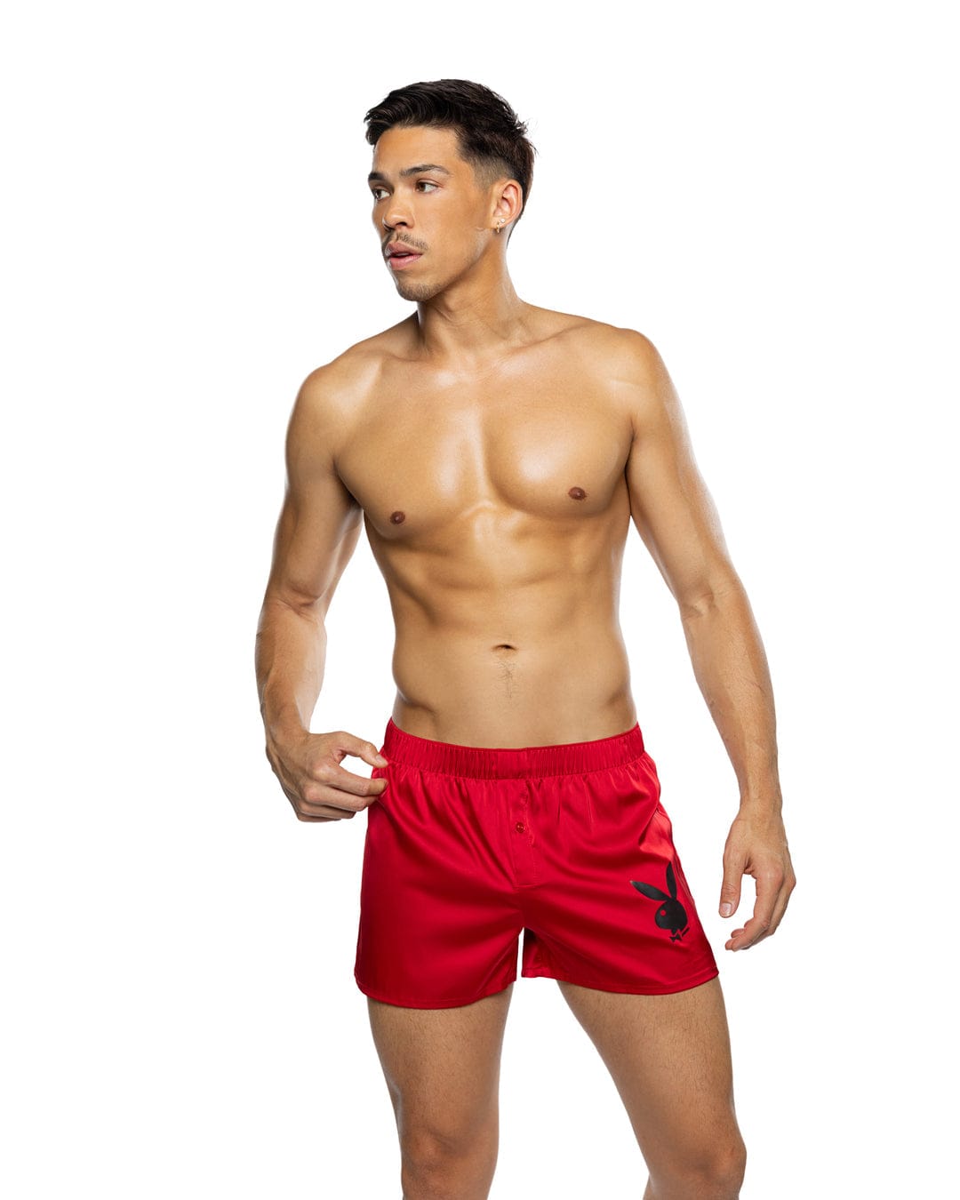 Roma Red / Small Black Men’s Playboy Bunny Stretch Satin Classic Boxer PBLI228-RED-S Black Men’s Playboy Bunny Stretch Satin Classic Boxer Lingerie