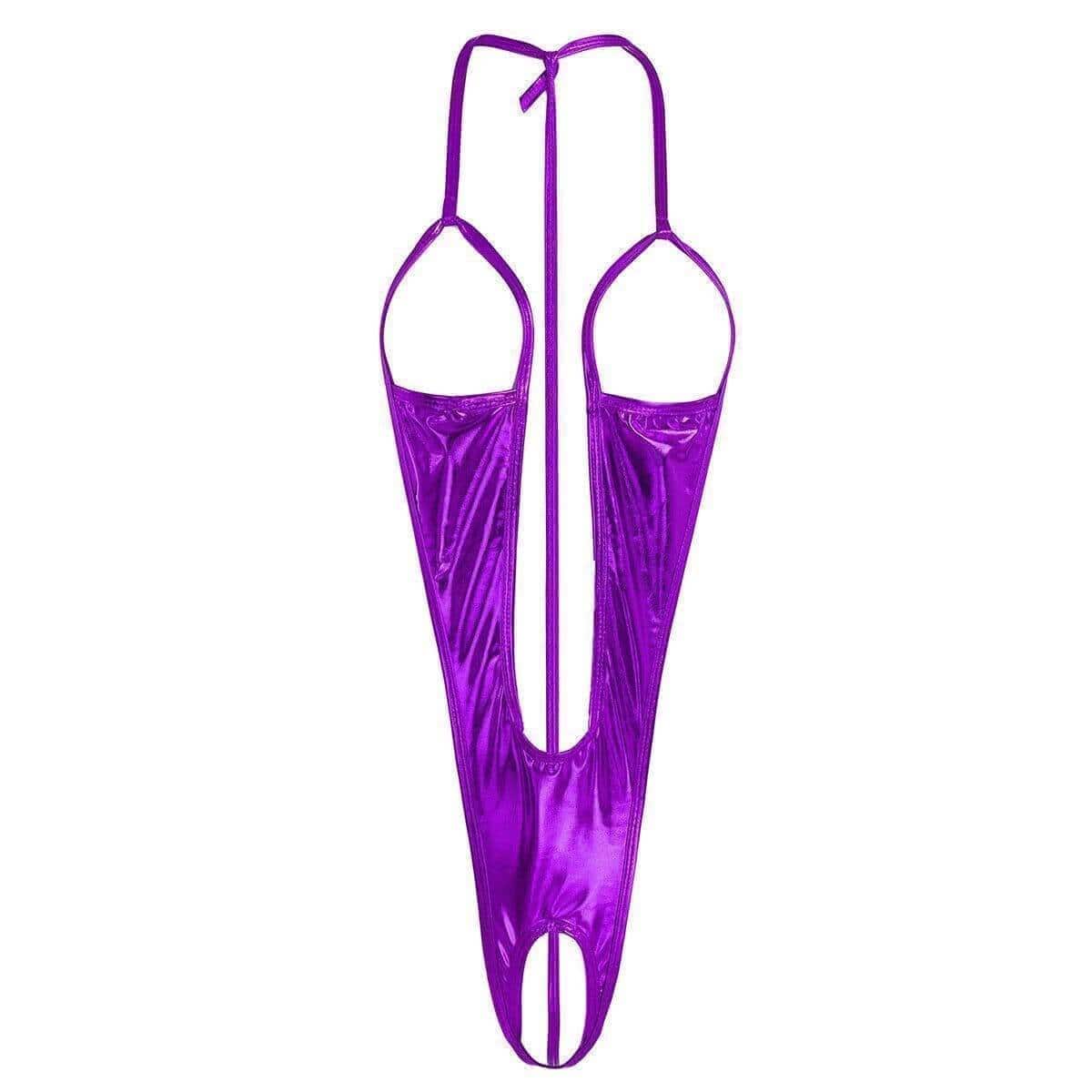 Sizzle Kiss Swimwear Metallic Purple Extreme Open Bust &amp; Crotch Thong G-String One Piece Swimsuit Metallic Purple Bikini Micro Open Bust Crotch Thong G-String Swimsuit Apparel &amp; Accessories &gt; Clothing &gt; Swimwear