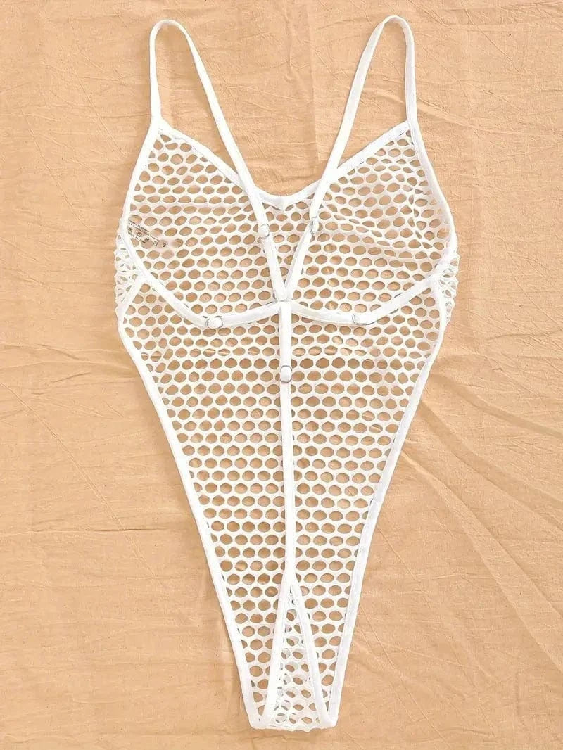 Sizzle Kiss Swimwear White / One Size Sexy Sheer Mesh Black Extreme Micro G-String Thong One Piece Swimsuit Swimwear SHS-9486-WHT-TM Sheer Black White Mesh Thong One Piece Women's Swimsuit Apparel & Accessories > Clothing > Swimwear