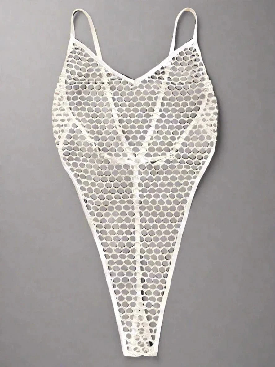 Sizzle Kiss Swimwear White / One Size Sexy Sheer Mesh Black Extreme Micro G-String Thong One Piece Swimsuit Swimwear SHS-9486-WHT-TM Sheer Black White Mesh Thong One Piece Women's Swimsuit Apparel & Accessories > Clothing > Swimwear
