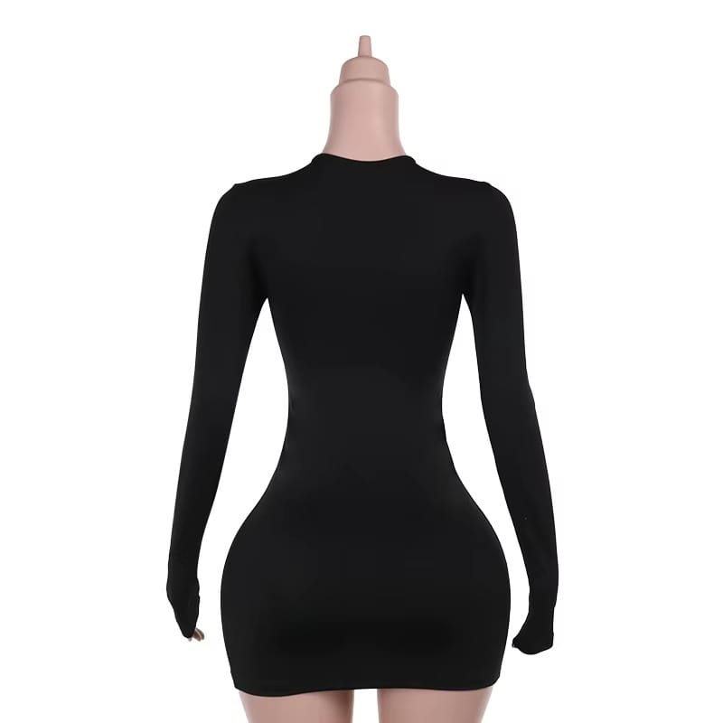 SoHot Clubwear Black Deep Plunge Lace Up Long Sleeve Mini Dress Black Deep Plunge Lace Up Long Sleeve Mini Swinger Dress Apparel & Accessories > Clothing > Dresses