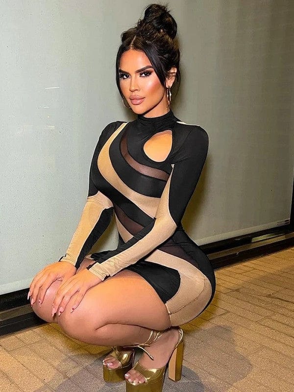 SoHot Clubwear Black / Medium Black w/ Sheer Cut Out Mini Cocktail Evening Dress SHC-D3211629K-M-AX 2024 Sexy Black Sheer See Through Mesh Party Evening Midi Dress Apparel & Accessories > Clothing > Dresses