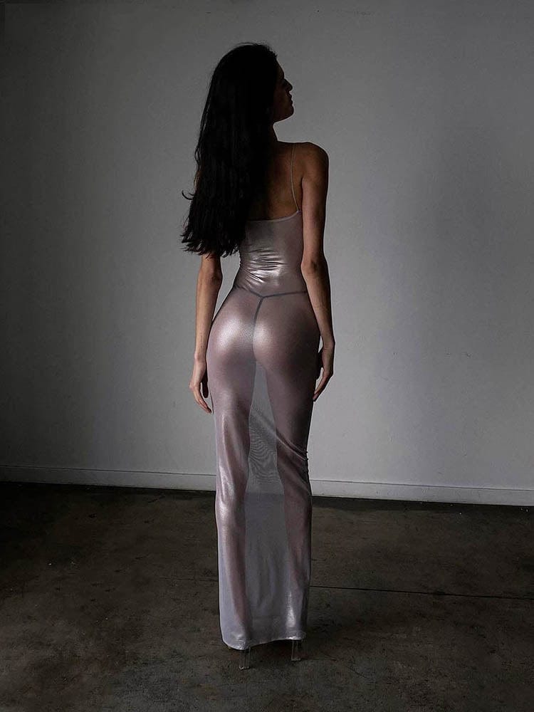 Sexy Silver Transparent Sheer "Barely There" Long Maxi Slip Dress Sexy Silver Transparent Sheer "Barely There" Long Maxi Slip Dress