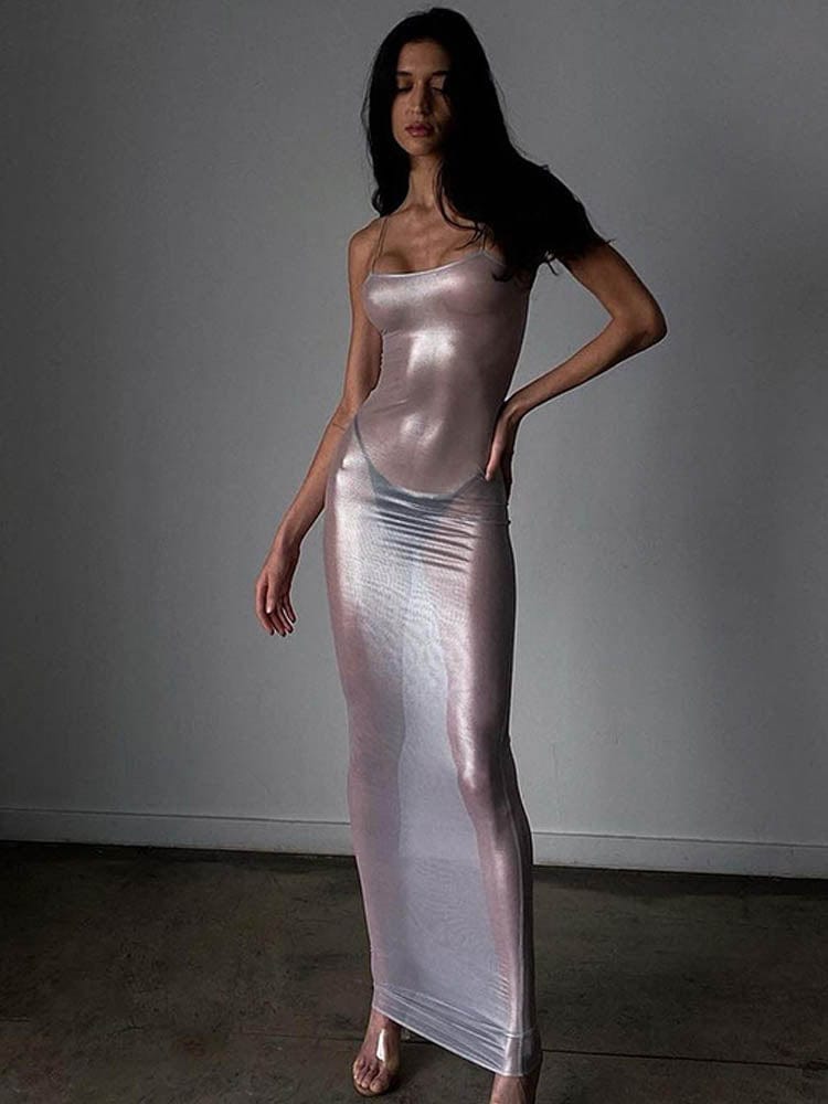 SoHot Clubwear Silver / Extra Small Sexy Silver Transparent Sheer "Barely There" Long Maxi Slip Dress SHC-77-SILVER-XS-AX Sexy Silver Transparent Sheer "Barely There" Long Maxi Slip Dress Apparel & Accessories > Clothing > Dresses