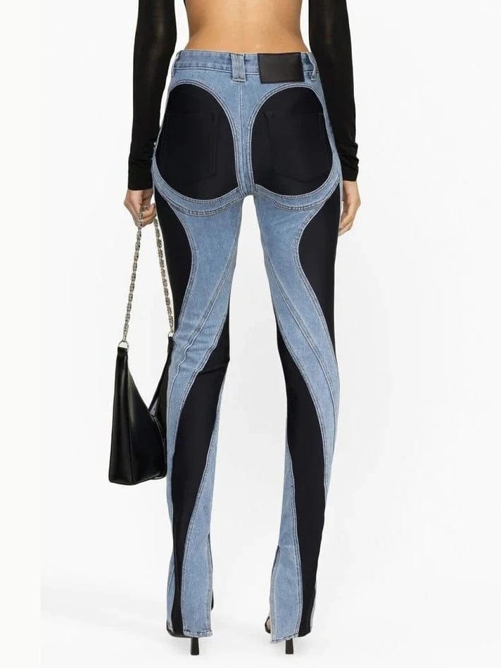 SoHot Clubwear 28-29 / Blue Designer Spiral High Waist & Jersey Skinny Jeans SHC-MUGL-AX 2021 Sexy Black Wet Look Legging Lace Leg | SoHot Clubwear Apparel & Accessories > Clothing > Pants