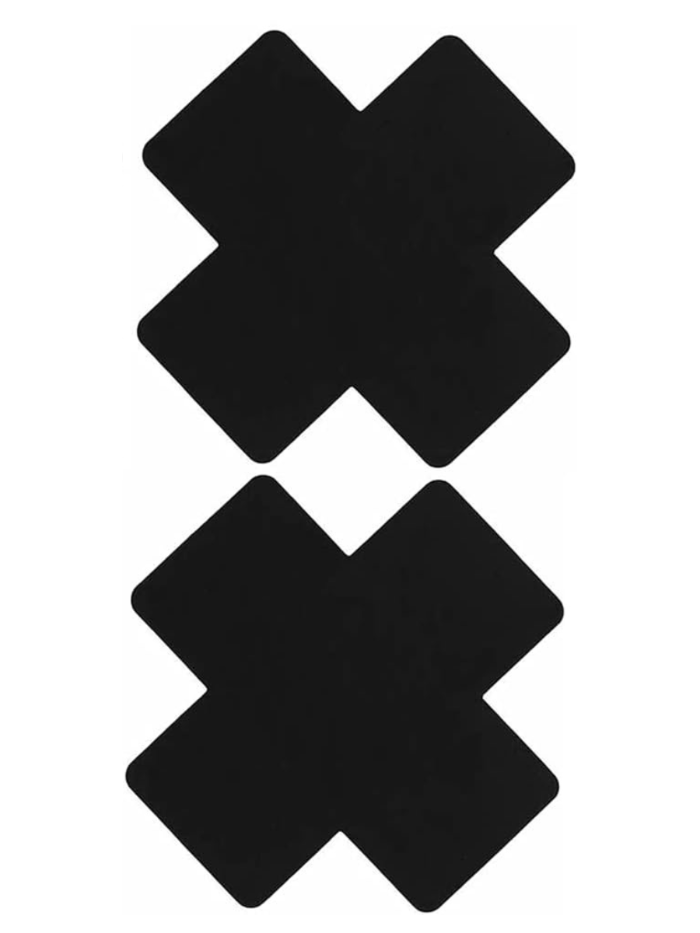 SoHot Clubwear Black / One Size Black Cross X Pasties Nipple Covers SHC-10749-BLK-AM Seductive Black X-Shaped Vinyl Pasties | Bold &amp; Sexy Accessories Apparel &amp; Accessories &gt; Costumes &amp; Accessories &gt; Costumes