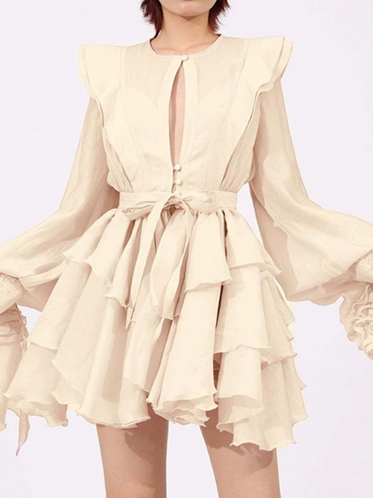 Trendsi Apricot / S Ruffled Long Sleeve Mini Dress 100100218147063 Ruffled Long Sleeve Mini Dress Apparel & Accessories > Clothing > Dresses