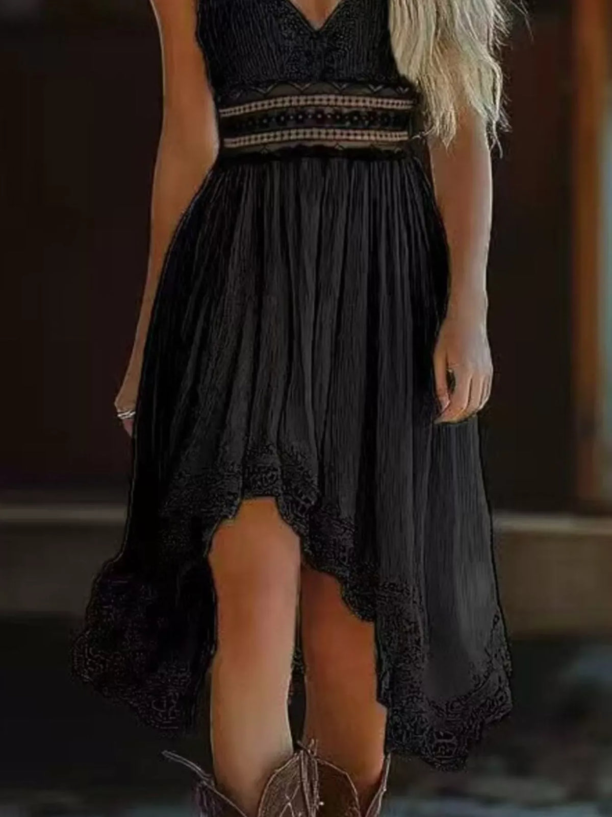 Trendsi Asymmetrical Hem Lace V-Neck Cami Dress Asymmetrical Hem Lace V-Neck Cami Dress Apparel & Accessories > Clothing > Dresses