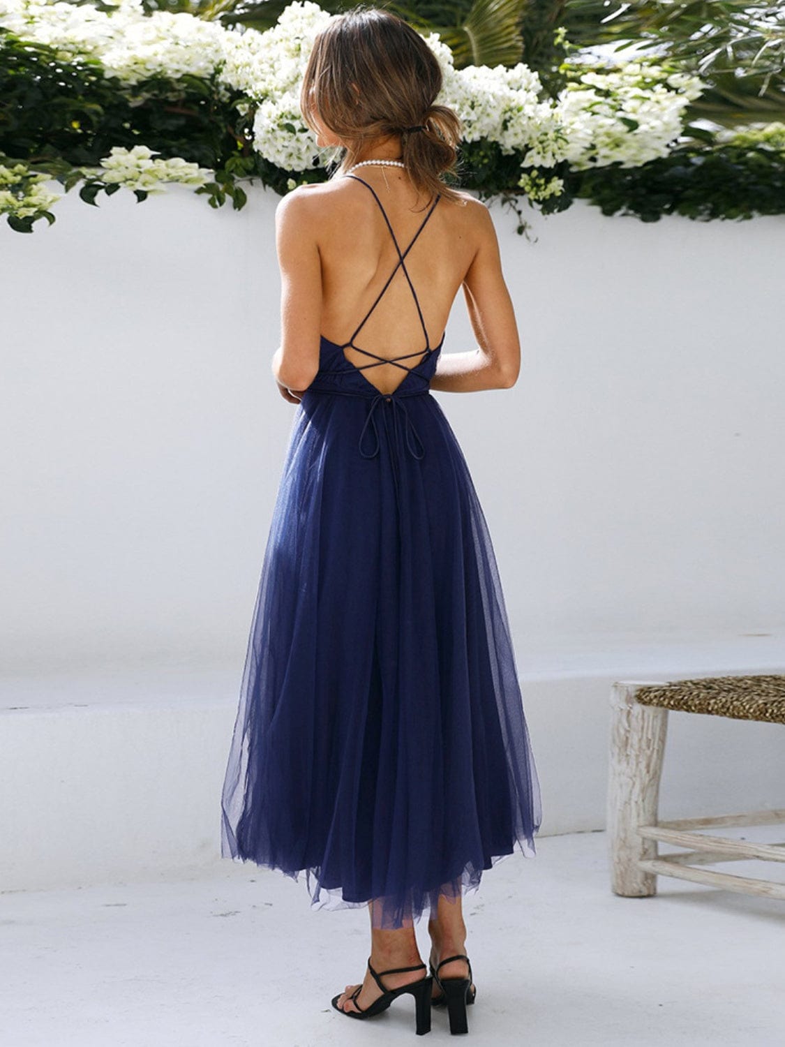 Trendsi Backless Crisscross Sleeveless Midi Dress Apparel &amp; Accessories &gt; Clothing &gt; Dresses