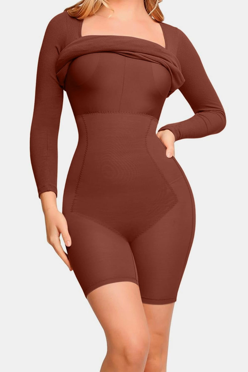 Trendsi Basic Bae Full Size Built-In Shapewear Square Neck Long Sleeve Dress Basic Bae Full Size Built-In Shapewear Square Neck Long Sleeve Dress Apparel &amp; Accessories &gt; Clothing &gt; Dresses