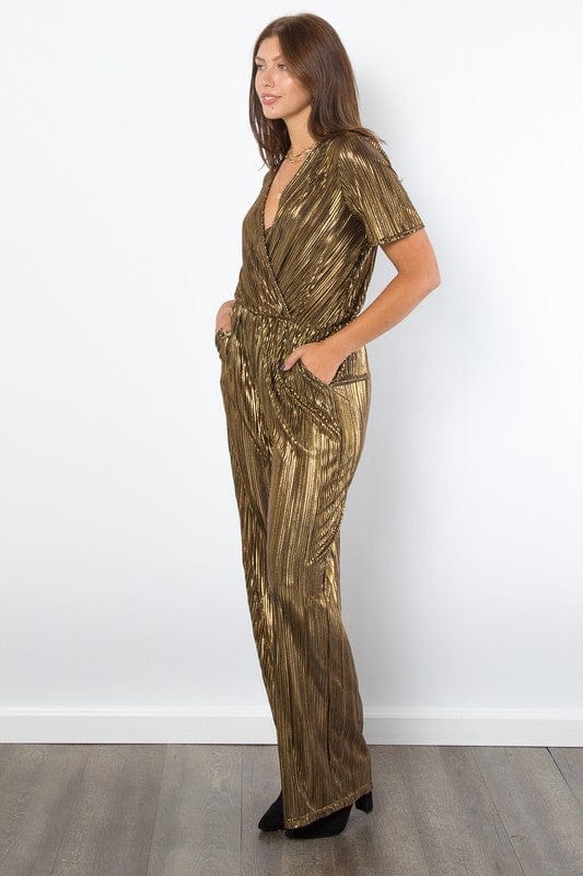 Trendsi Be Stage Surplice Short Sleeve Pleated Foil Jumpsuit Be Stage Surplice Short Sleeve Pleated Foil Jumpsuit Apparel &amp; Accessories &gt; Clothing &gt; Dresses