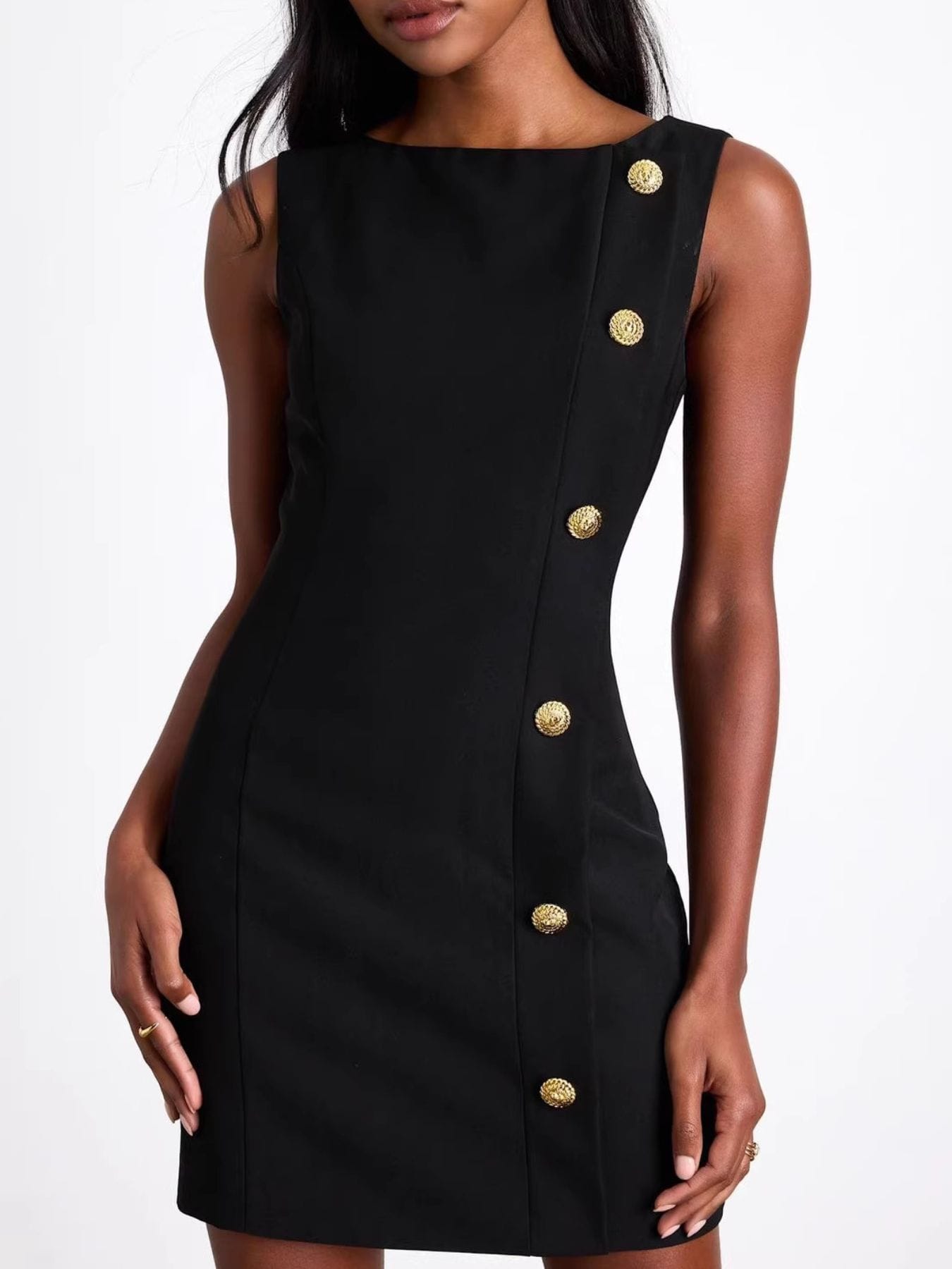 Trendsi Black / S Button Decor Sleeveless Mini Dress 100100230787281 Button Decor Sleeveless Mini Dress Apparel & Accessories > Clothing > Dresses