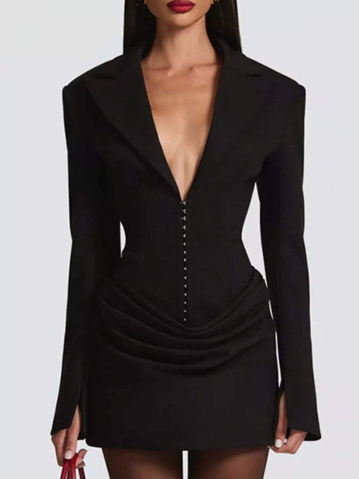 Trendsi Black / S Full Size Blazer-Style Long Sleeve Mini Dress Plus Size 100100456372260 Full Size Blazer-Style Long Sleeve Mini Dress Plus Size Apparel & Accessories > Clothing > Dresses