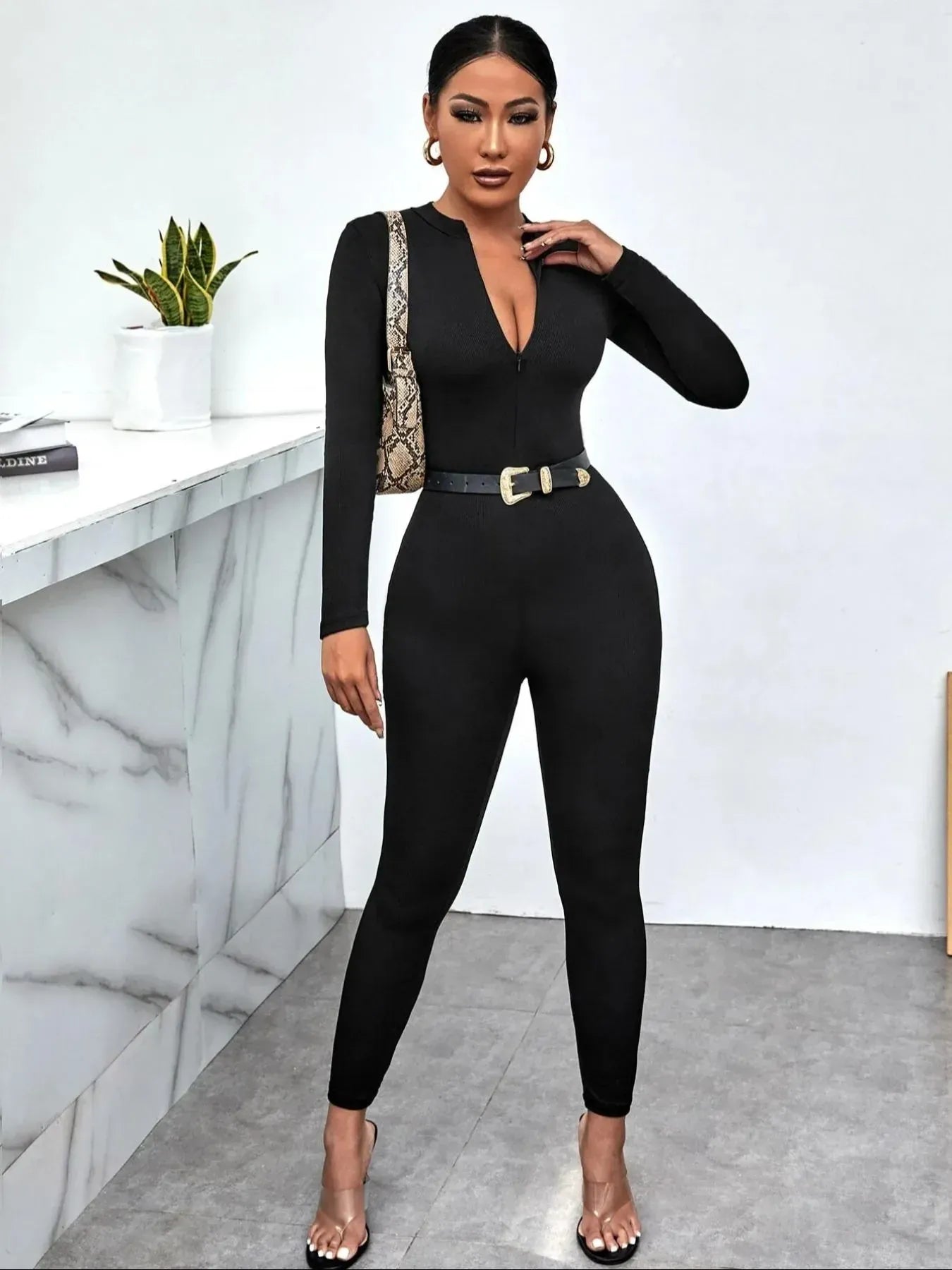 Trendsi Black / XS Long Sleeve Bodycon Jumpsuit 100100190451020 Long Sleeve Bodycon Jumpsuit Apparel & Accessories > Clothing > Dresses
