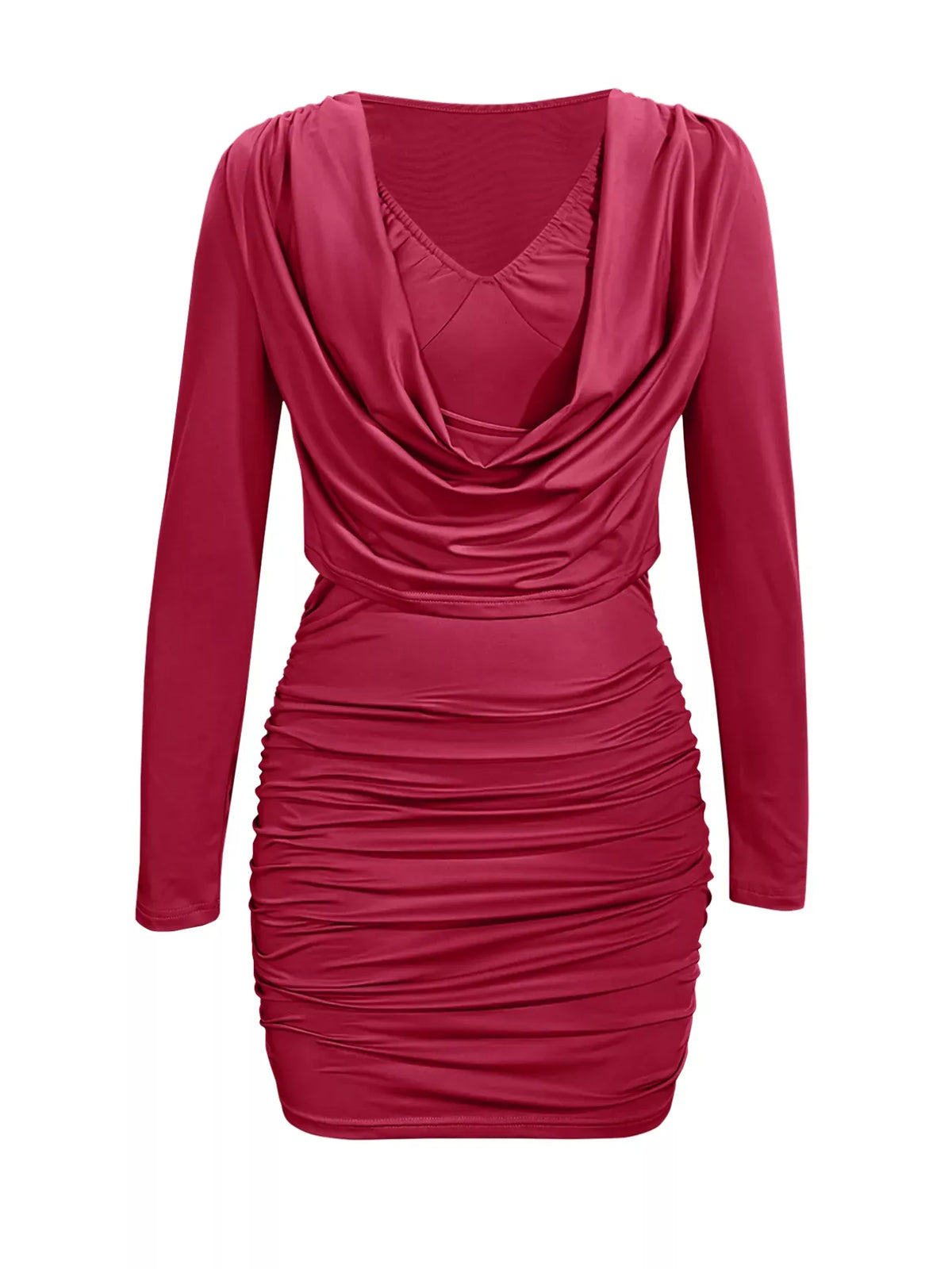 Trendsi Burgundy / S Draped V-Neck Long Sleeve Bodycon Mini Dress 100100086451335 Draped V-Neck Long Sleeve Bodycon Mini Dress Apparel & Accessories > Clothing > Dresses