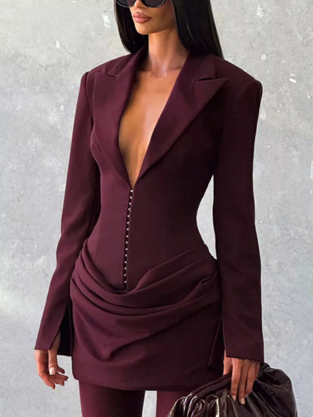 Trendsi Burgundy / S Full Size Blazer-Style Long Sleeve Mini Dress Plus Size 100100456370074 Full Size Blazer-Style Long Sleeve Mini Dress Plus Size Apparel & Accessories > Clothing > Dresses
