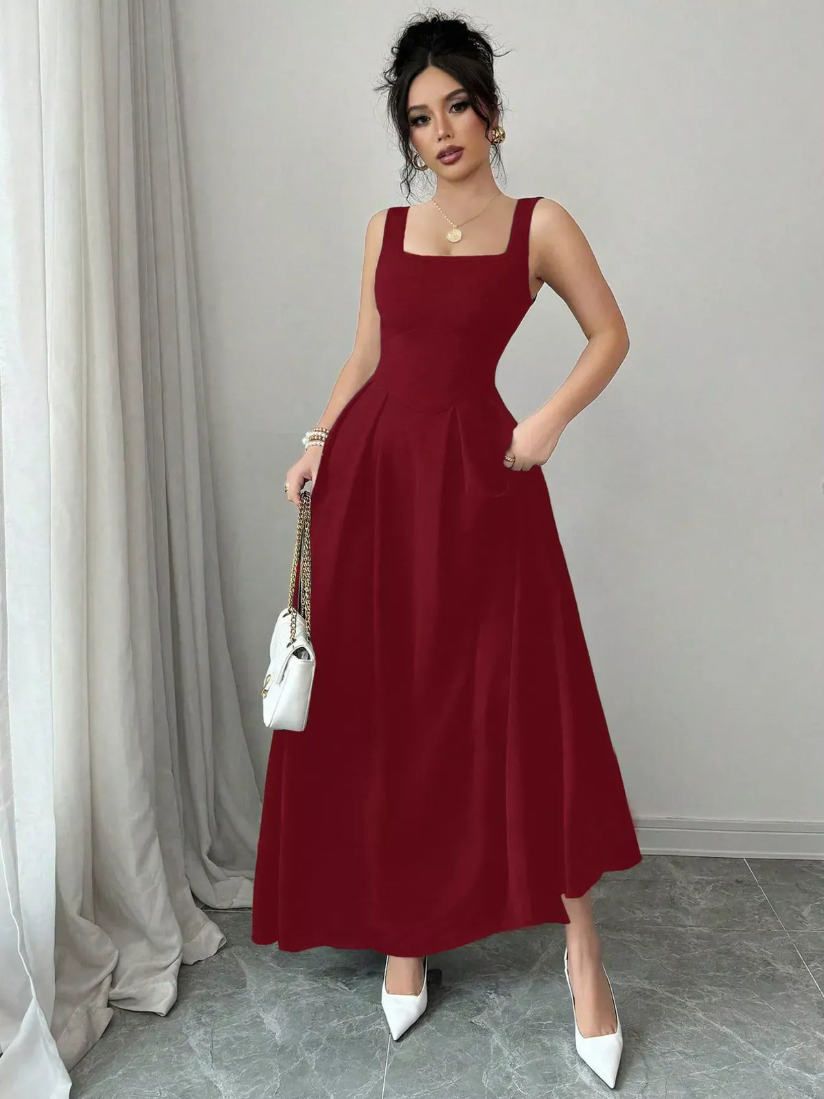Trendsi Burgundy / XS Square Neck Sleeveless Maxi Tank Dress 100100224481358 Square Neck Sleeveless Maxi Tank Dress Apparel & Accessories > Clothing > Dresses